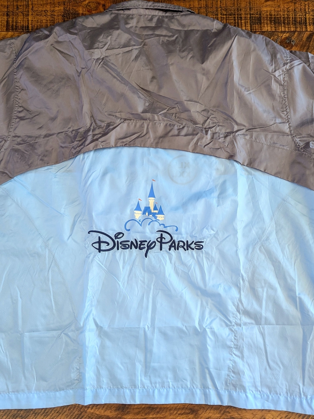 Disney Windbreaker Jacket Adult XL / XXL Blue Grey Packable Embroidered Castle
